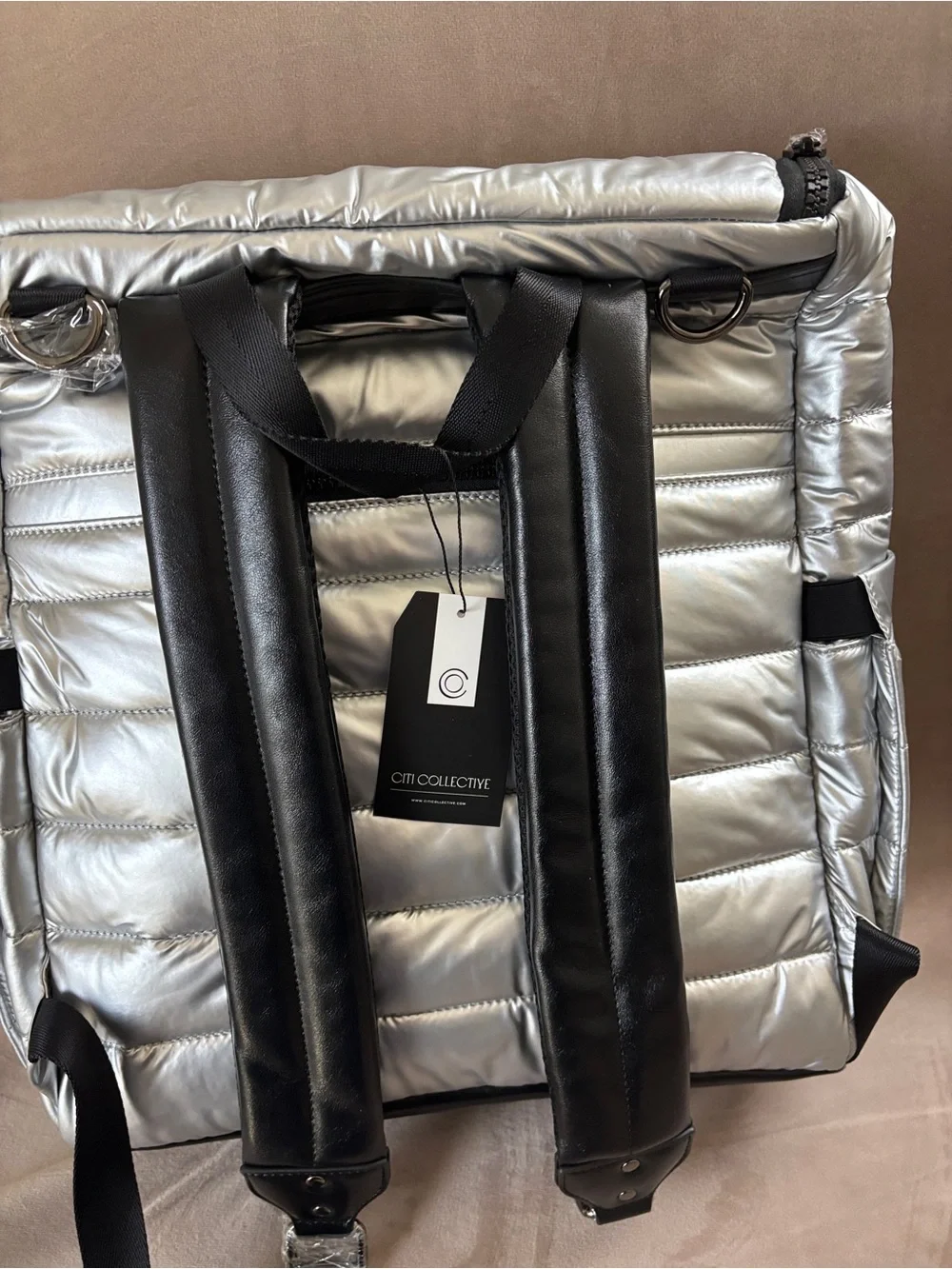 Citi collective gallery silver metallic diaper bag backpack nwt
